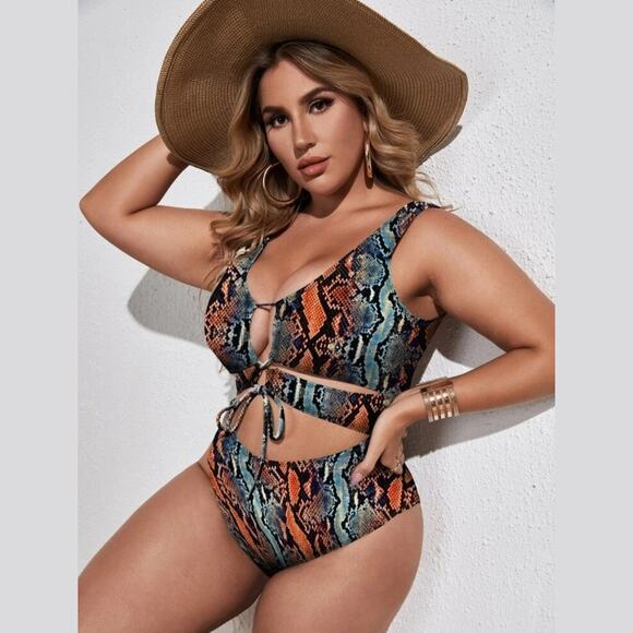 Shein Snakeskin Print Cut Out One Piece Swimsuit 2XL NWT - Picture 1 of 7